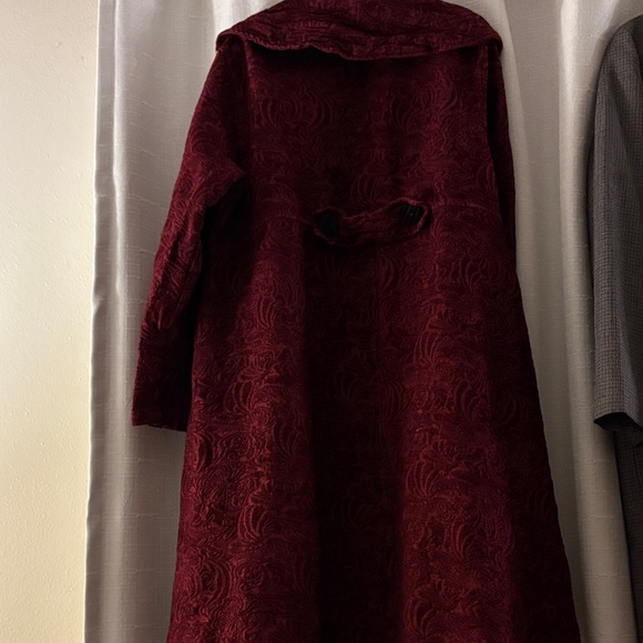 Dark Red Cotton‎ Jacquard Rayon Whimsigoth Tailcoat Witchy Coat  - XL - 90’s Vtg - Picture 8 of 9